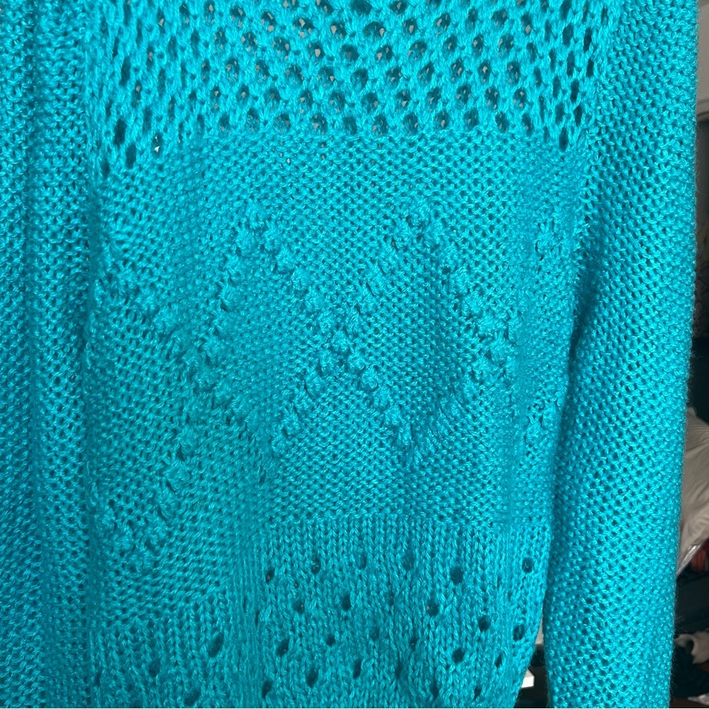VTG Danik of California Sweater SZ L Aqua Retro Boho Cabincore Cozy Hipster - Picture 5 of 9